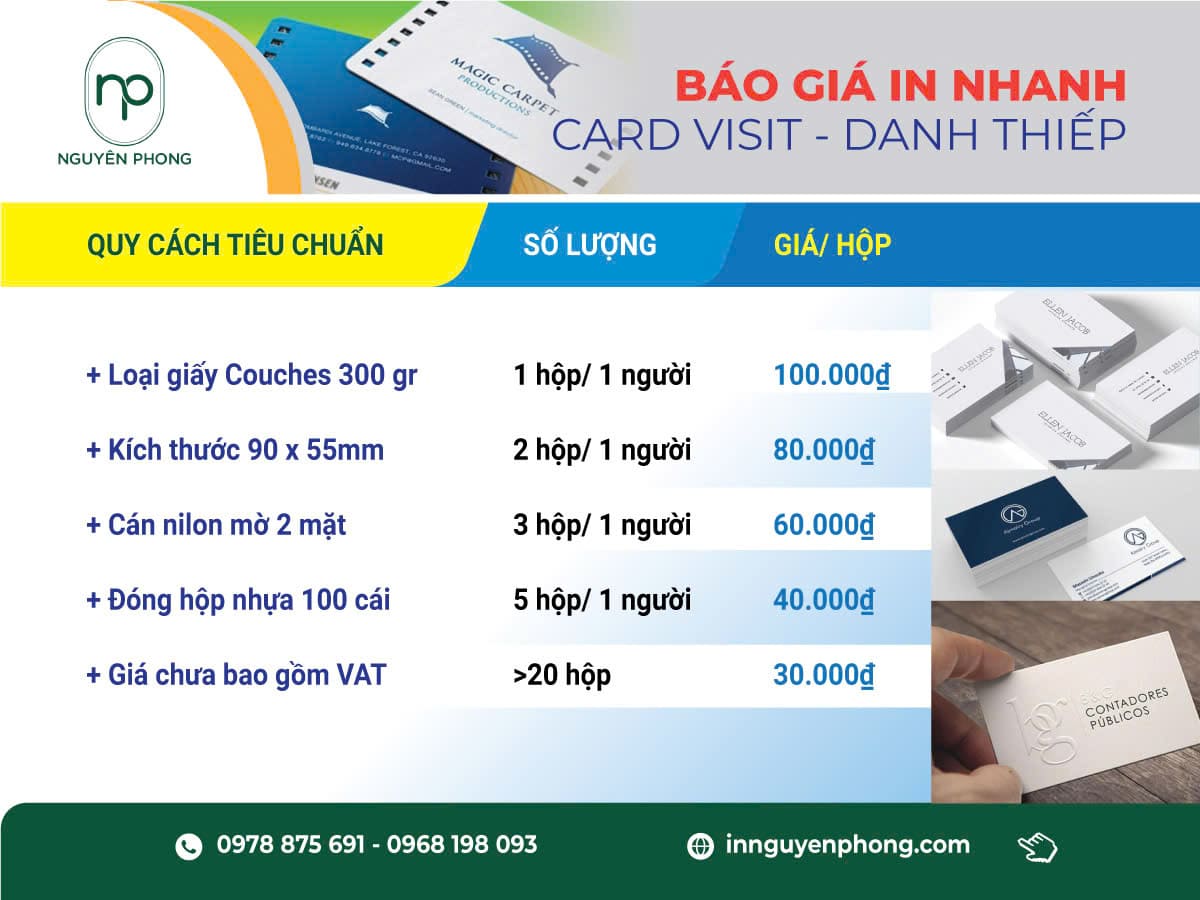 Báo giá in namecard tại Xưởng in Nguyên Phong